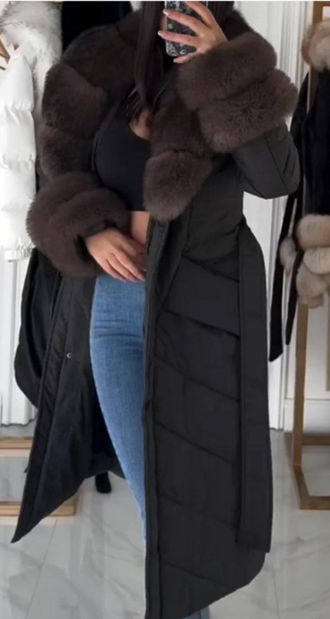 Manteau Long en Coton Douillet et Furry pour Femme