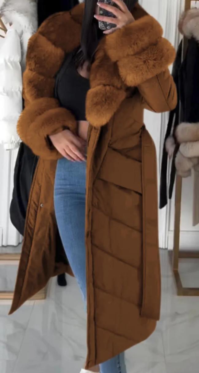 Manteau Long en Coton Douillet et Furry pour Femme